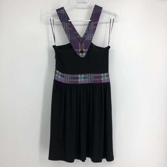 NWT Leona Edmiston Black “Velvet” Purple Plaid Halter Sleeveless Mini Dress 6 - Picture 4 of 14